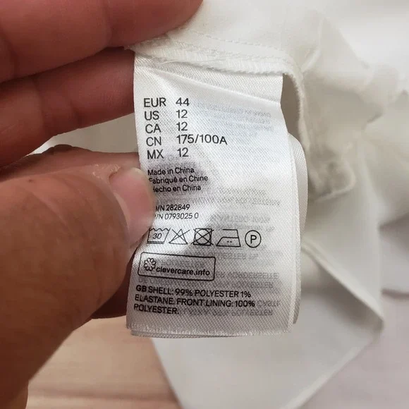 H&M Blouse Womens 12 White V-Neck Long Sleeve Blouse Business Casual Top Ladies - Picture 7 of 8